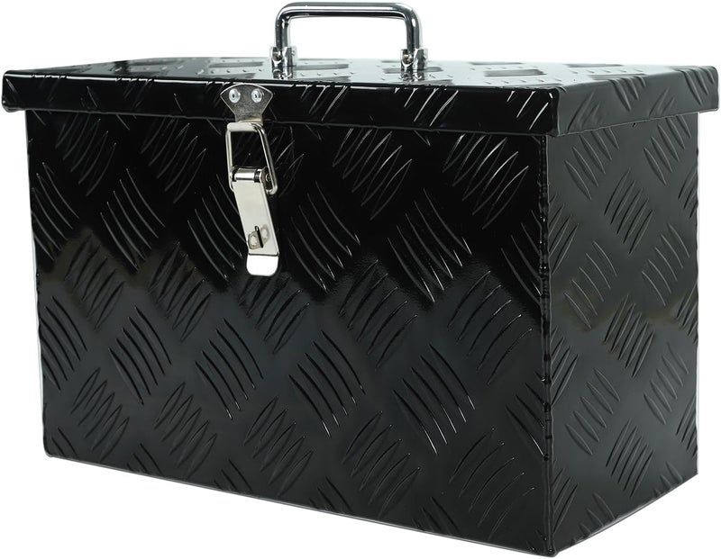 caqeg 16 Inch Heavy-Duty Aluminum Truck Tool Box with Stripe Tread Design – Waterproof, Rustproof Storage Organizer for Pickup Trucks, Trailers, and RVs – Black - Image 1
